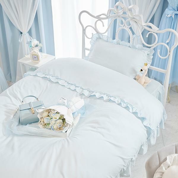 フリル布団カバー4点セット(セミダブル・ブルー)