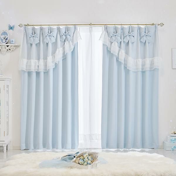 ティアラリボン2WAY遮光カーテン/ブルー