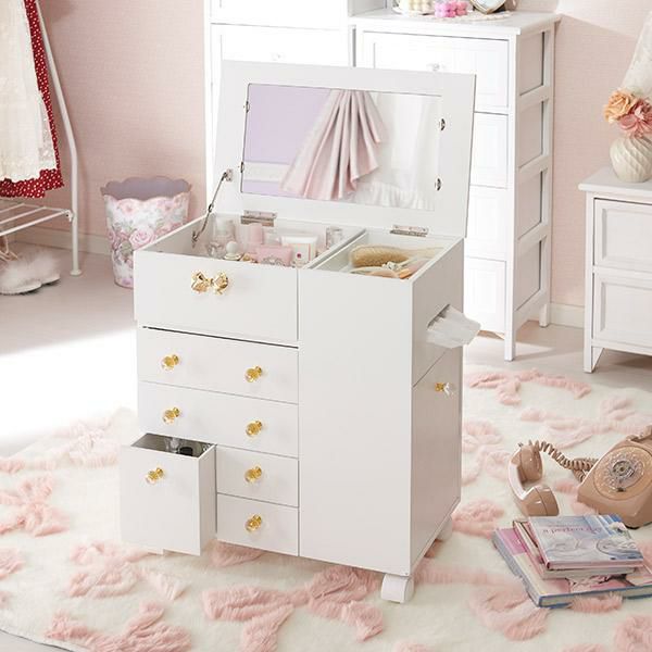 たっぷり収納コスメワゴン/リボン&クリスタル取っ手サムネイル画像