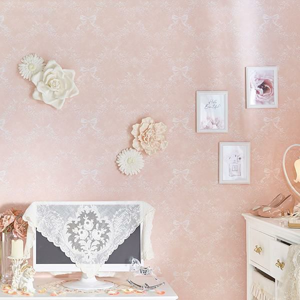 貼ってはがせる壁紙/オーナメントリボン（ピンク）サムネイル画像