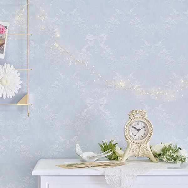 貼ってはがせる壁紙/オーナメントリボン（ブルー）サムネイル画像