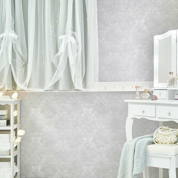 貼ってはがせる壁紙/オーナメントリボン（グレー）サムネイル画像