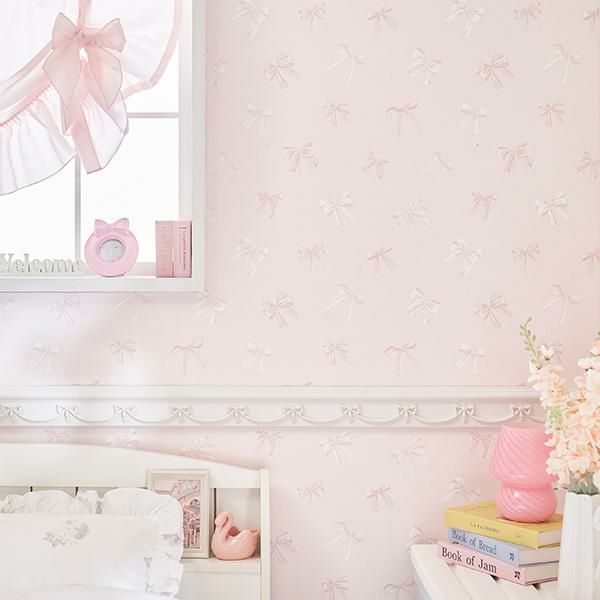 貼ってはがせる壁紙/ランダムリボン（ピンク）サムネイル画像