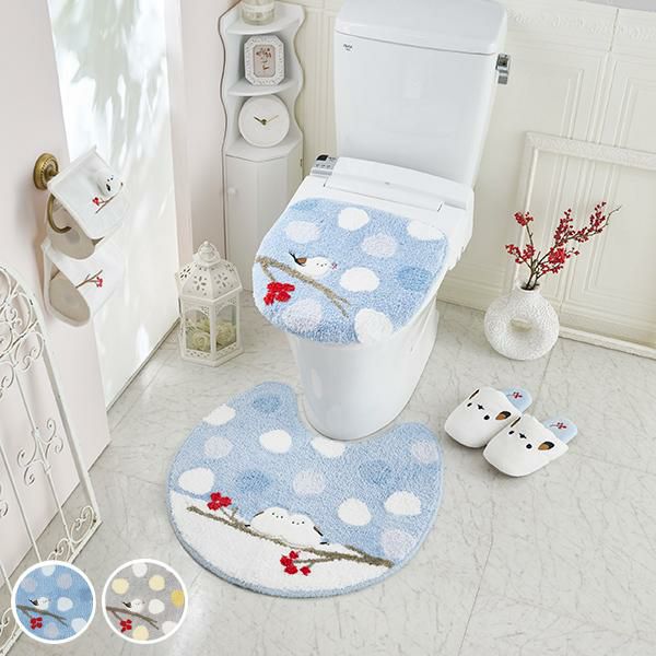 トイレタリー4点セット(兼用フタカバー・マット・ペーパーカバー・スリッパ)/シマエナガちゃんサムネイル画像