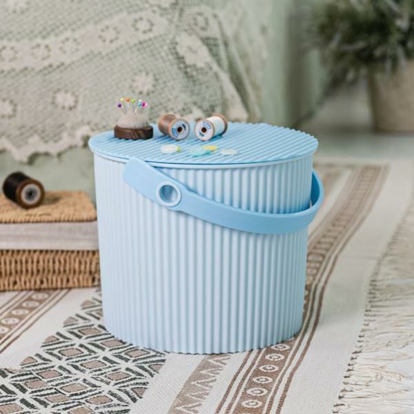 フタ付収納バケツ　オムニウッティ マカロンブルー画像