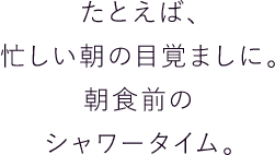 たとえば、忙しい朝の目覚ましに。朝食前のシャワータイム。