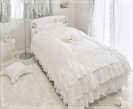 ミルフィーユリボン 布団カバー3点セット(ホワイト)