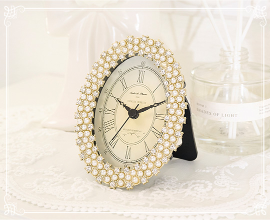 マリアージュテーブルクロック (クリスタルパールオーバル)