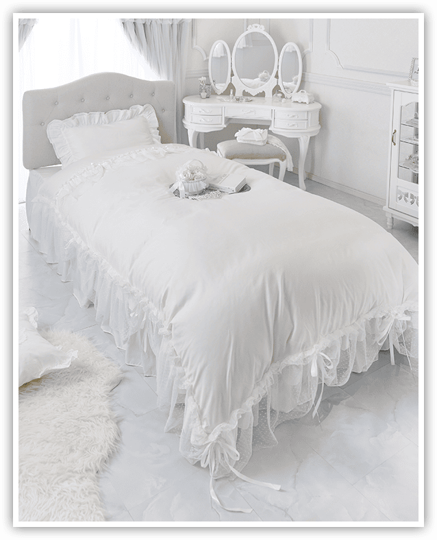 スカラップチュールフリル布団カバー3点セット