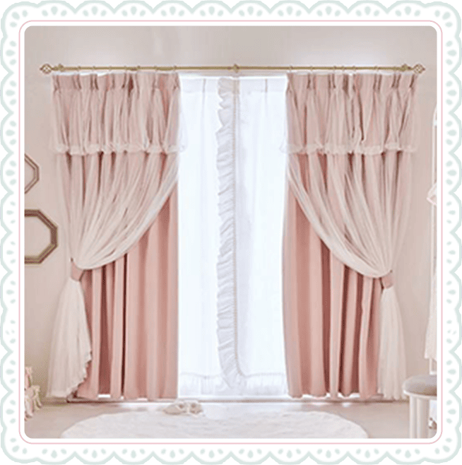 上飾り付きレイヤード遮光カーテンピンク